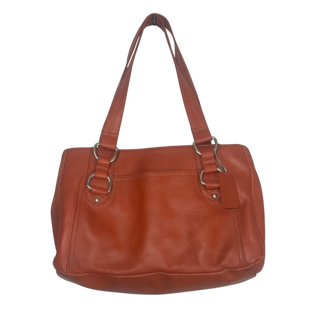 100% Leather Shoulder Bag Terracotta Orange Brown Double Handle Pockets Hand Bag